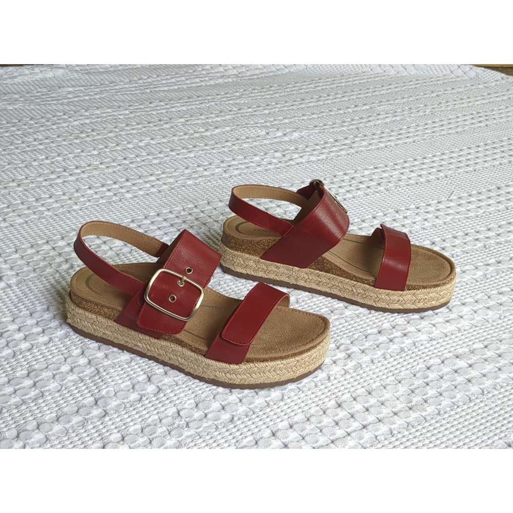 Aetrex Vania Platform Leather Sandals Strappy Buckle Red Size 10 US 41 EU